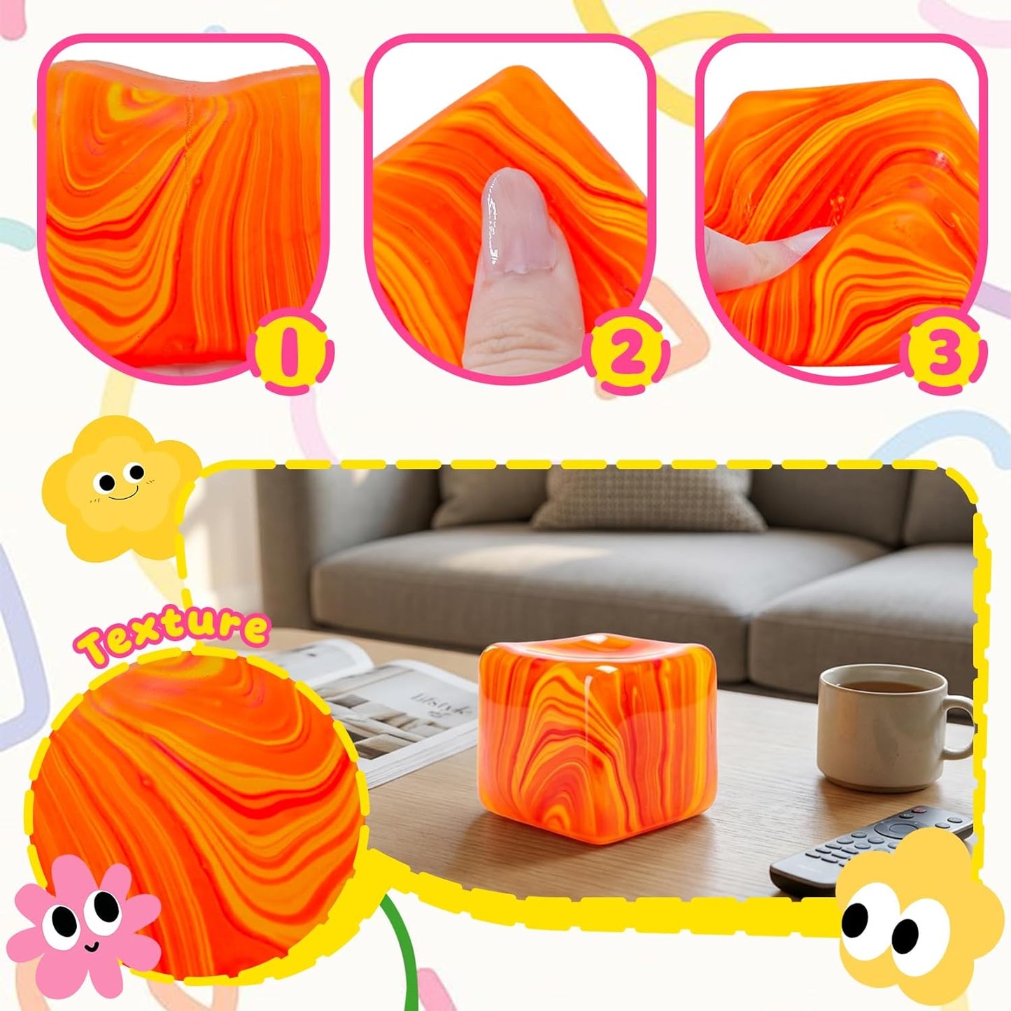 Slow Rising Stress Cube & Dough Ball Set | Soft Fidget Squishy Toys for Kids & Adults