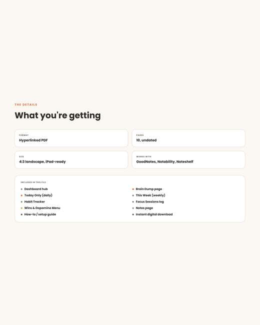 ADHD Digital Planner specifications and features