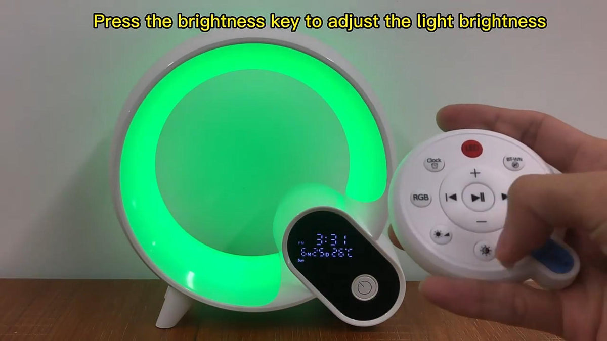 Sunrise wake-up light in a bedroom setting