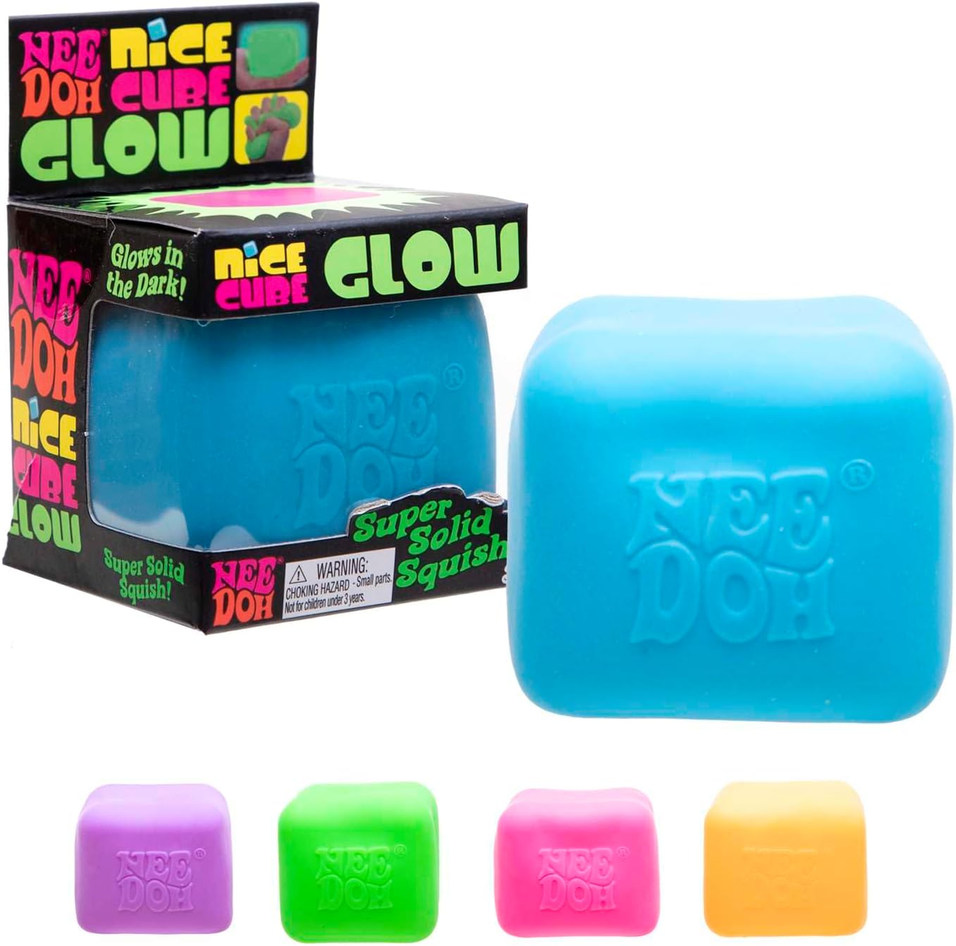 NeeDoh Nice Cube Glow in the Dark | Super Solid Squish Sensory Toy by Schylling
