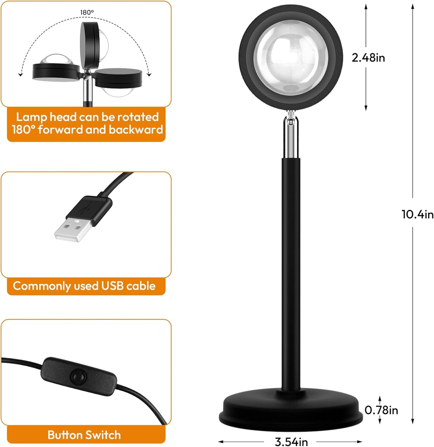 Sunset Projection Lamp – 180° Rotating LED Rainbow Night Light