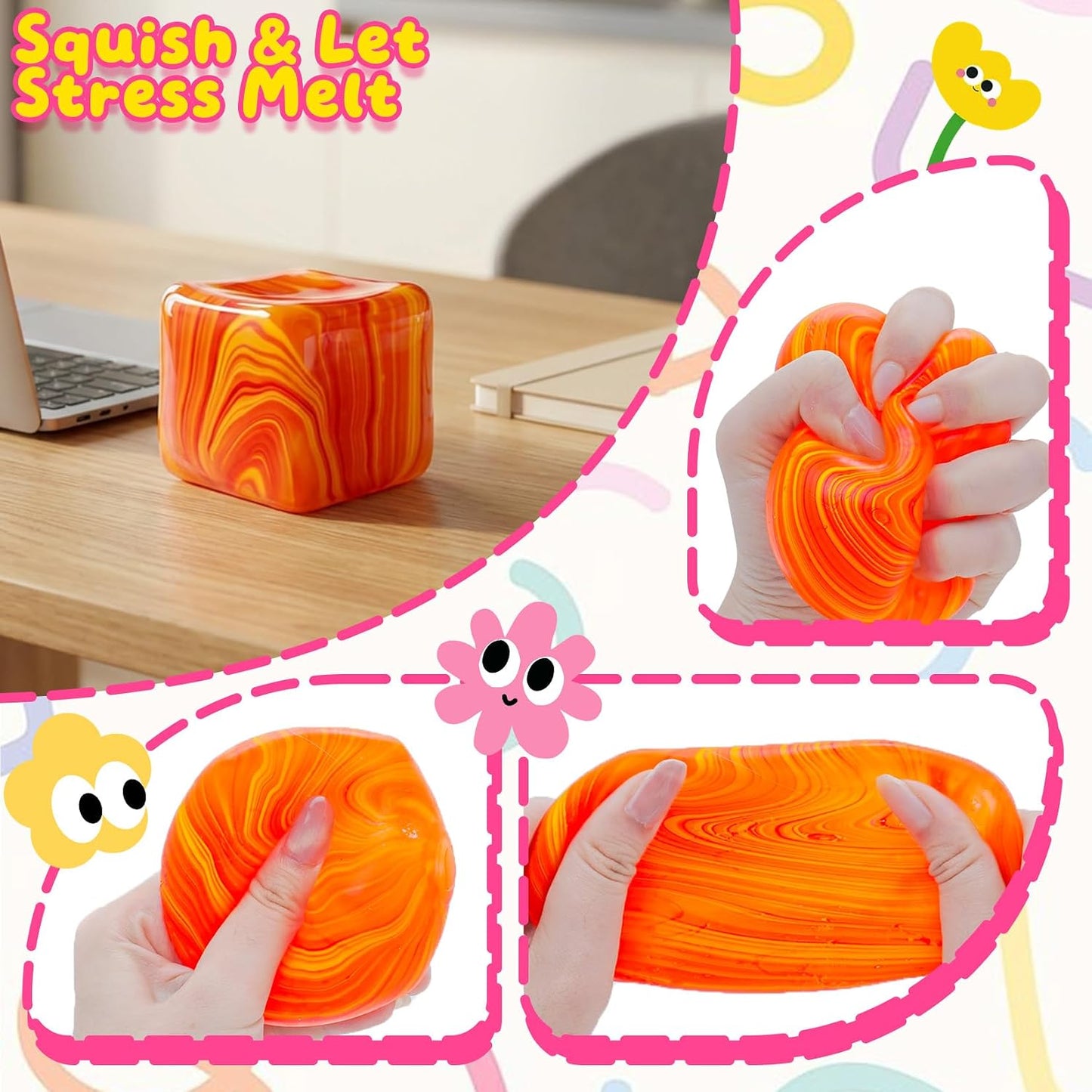 Slow Rising Stress Cube & Dough Ball Set | Soft Fidget Squishy Toys for Kids & Adults