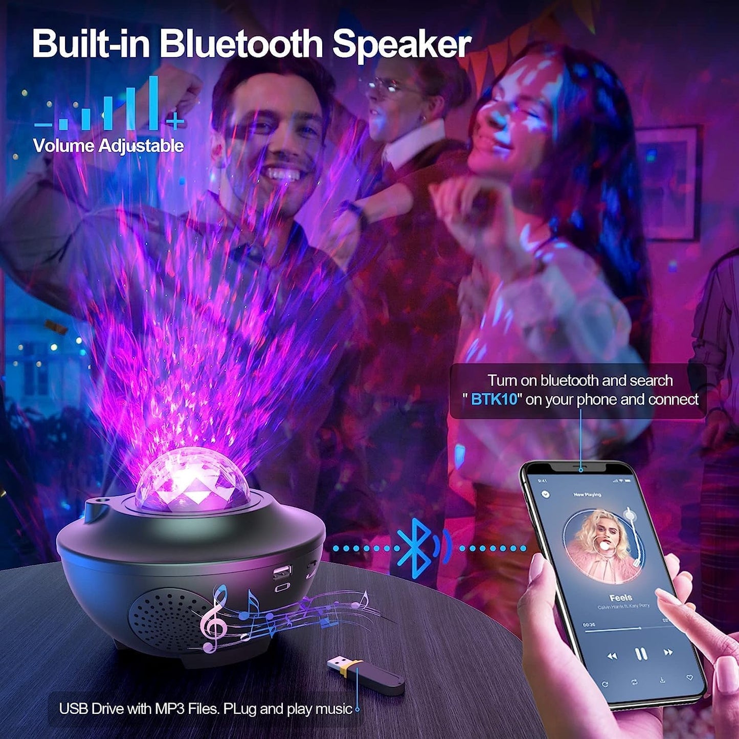 Galaxy Star Projector – LED Night Light with Bluetooth Speaker