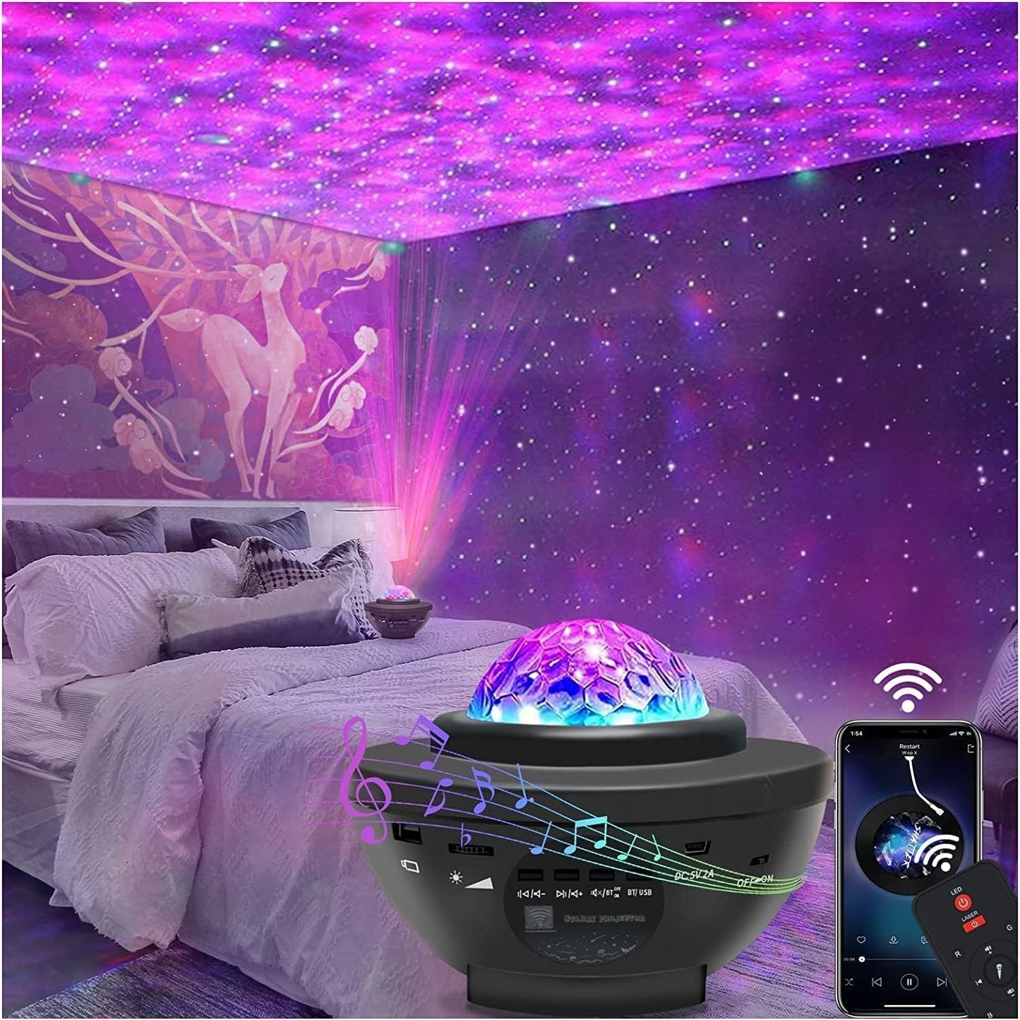 Galaxy Star Projector – LED Night Light with Bluetooth Speaker